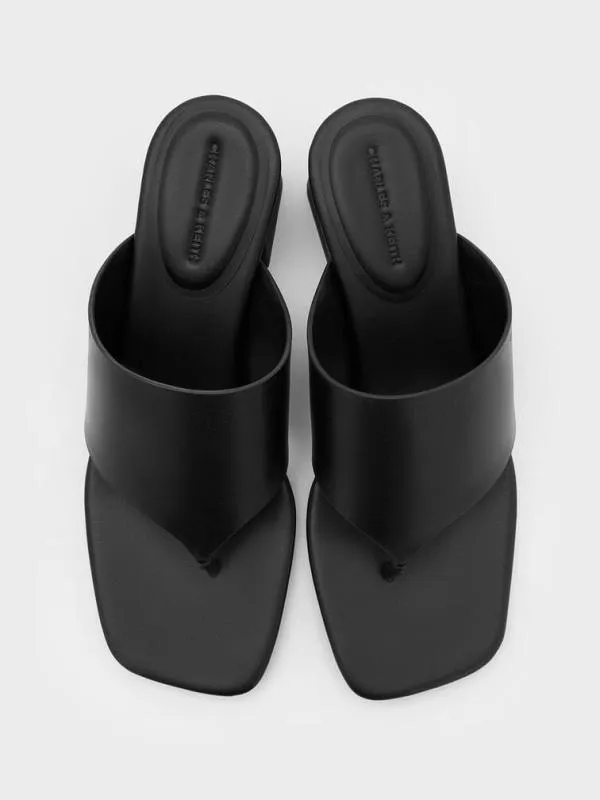 Women SquareToe Heeled Thong Sandals 8211 Black CHARLES and KEITH Heels