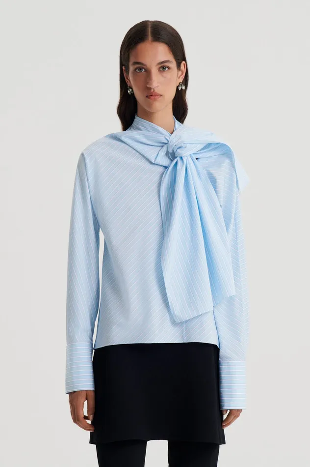 Women STRIPE CRAVAT SHIRT PALEBLUE Shirts Scanlan Theodore Women STRIPE CRAVAT SHIRT PALEBLUE Shirts Scanlan Theodore