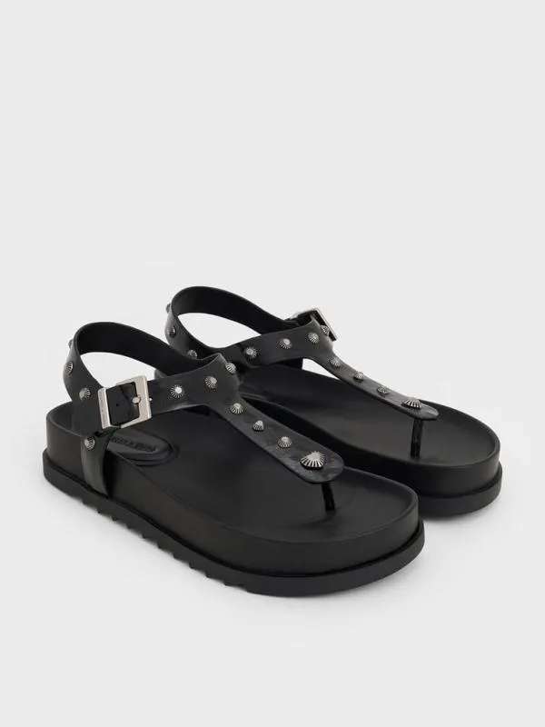 Women Studded HeartEmbellished Thong Sandals 8211 Black CHARLES and KEITH Sandals