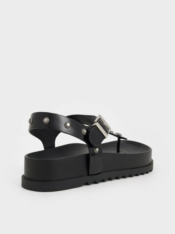 Women Studded HeartEmbellished Thong Sandals 8211 Black CHARLES and KEITH Sandals