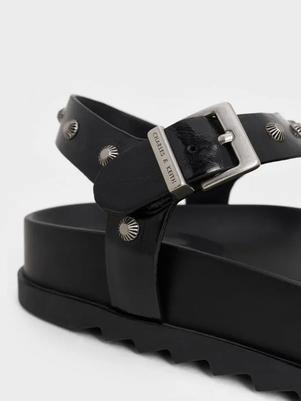 Women Studded HeartEmbellished Thong Sandals 8211 Black CHARLES and KEITH Sandals