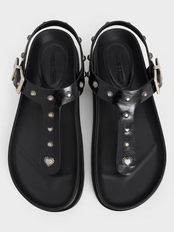 Women Studded HeartEmbellished Thong Sandals 8211 Black CHARLES and KEITH Sandals