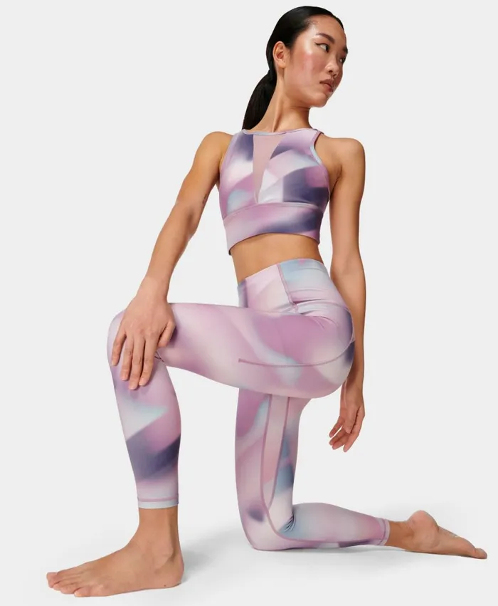Women Super Soft 78 Yoga Leggings Pink Spliced Gradient Print Sweaty Betty Yoga Pants Women Super Soft 78 Yoga Leggings Pink Spliced Gradient Print Sweaty Betty Yoga Pants