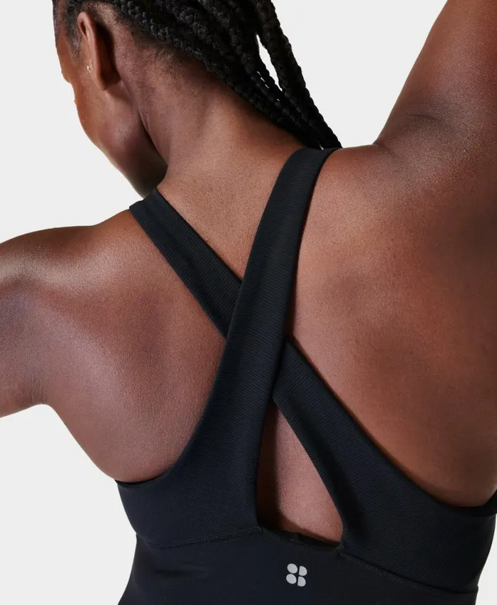 Women Super Soft High Neck Rib Workout Vest Black Sweaty Betty Vest Tops