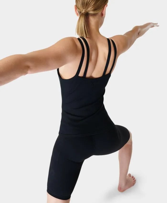 Women Super Soft Rib Twin Strap Vest Black Sweaty Betty Vest Tops
