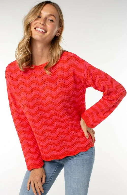 Women Sweaters Liverpool Los Angeles Long Sleeve Boatneck Sweater Pink Red Stripe