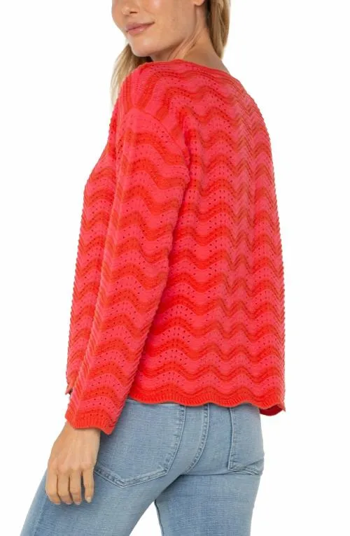 Women Sweaters Liverpool Los Angeles Long Sleeve Boatneck Sweater Pink Red Stripe