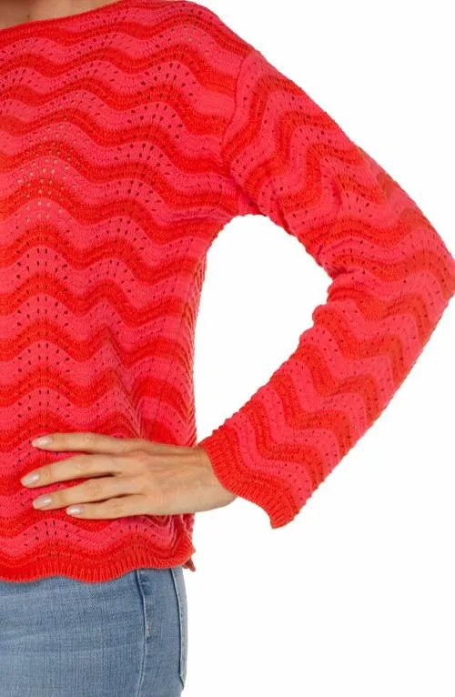 Women Sweaters Liverpool Los Angeles Long Sleeve Boatneck Sweater Pink Red Stripe