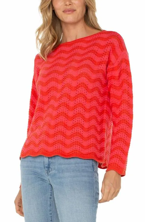 Women Sweaters Liverpool Los Angeles Long Sleeve Boatneck Sweater Pink Red Stripe