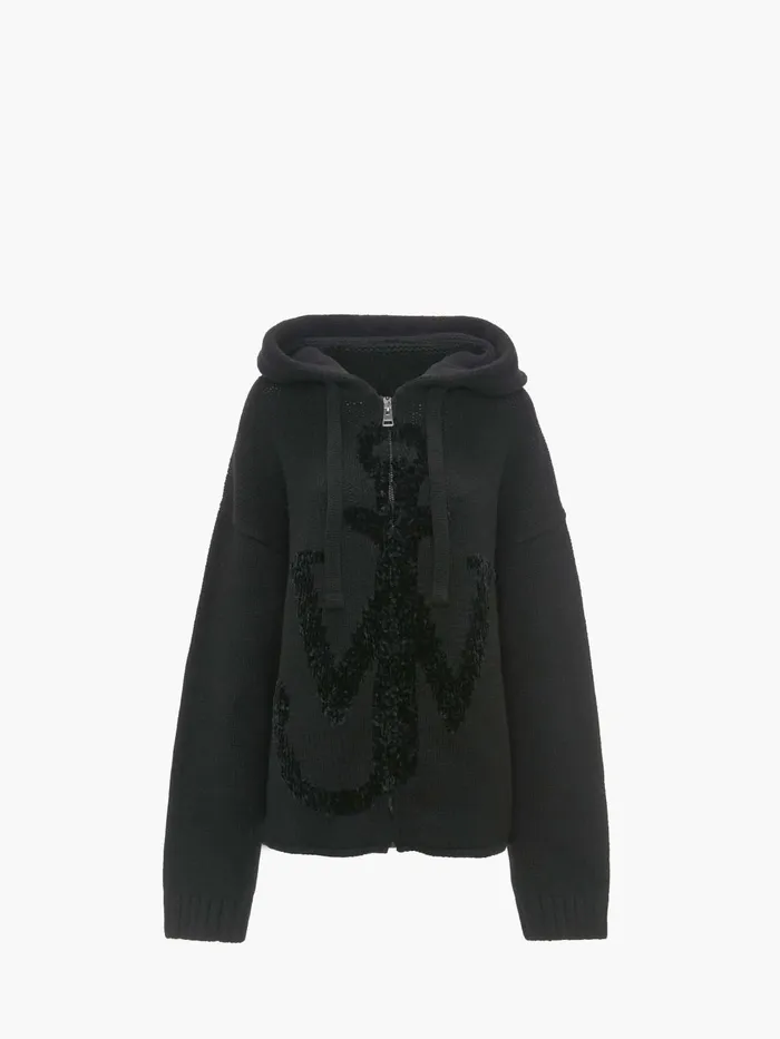 Women Sweatshirt and Hoodies JW Anderson ANCHOR LOGO HOODIE WITH ZIP Black