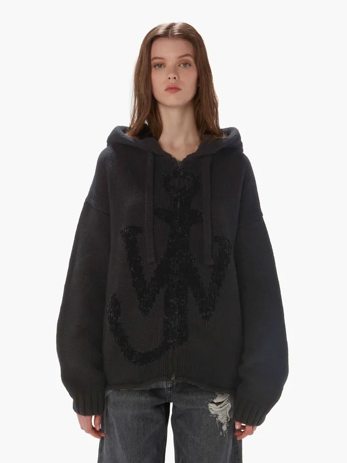 Women Sweatshirt and Hoodies JW Anderson ANCHOR LOGO HOODIE WITH ZIP Black Women Sweatshirt and Hoodies JW Anderson ANCHOR LOGO HOODIE WITH ZIP Black