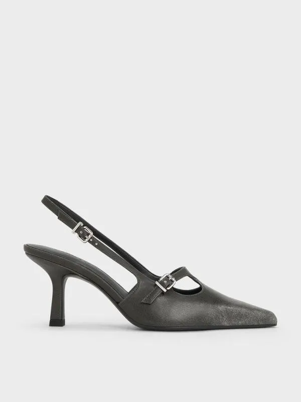 Women TBar PointedToe Slingback Pumps 8211 Black CHARLES and KEITH Heels