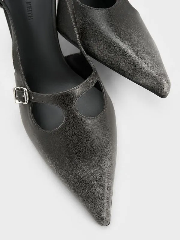 Women TBar PointedToe Slingback Pumps 8211 Black CHARLES and KEITH Heels