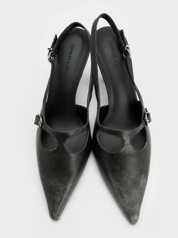 Women TBar PointedToe Slingback Pumps 8211 Black CHARLES and KEITH Heels