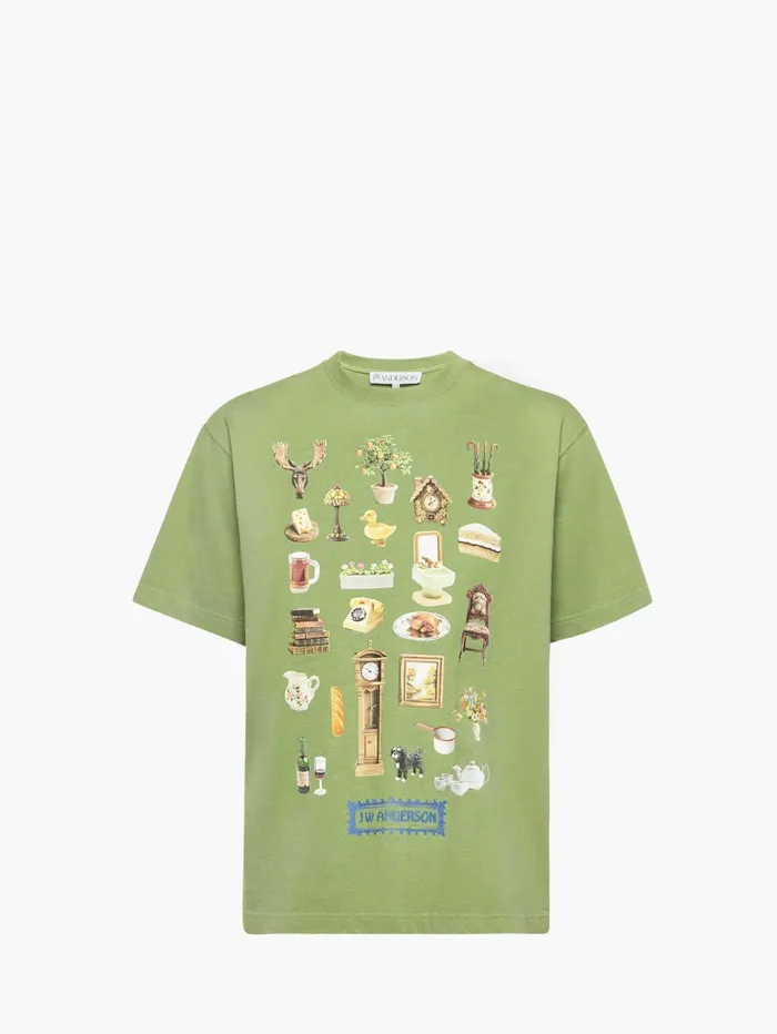 Women TShirts JW Anderson 034DIORAMA034 PRINTED TSHIRT Forest Green