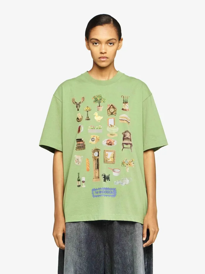 Women TShirts JW Anderson 034DIORAMA034 PRINTED TSHIRT Forest Green