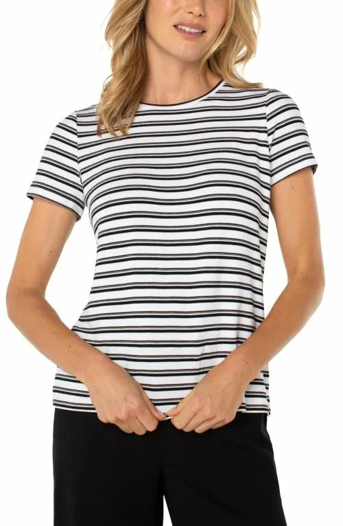 Women Tees Liverpool Los Angeles Short Sleeve Crew Neck Classic Knit Tee White Black Stripe Women Tees Liverpool Los Angeles Short Sleeve Crew Neck Classic Knit Tee White Black Stripe