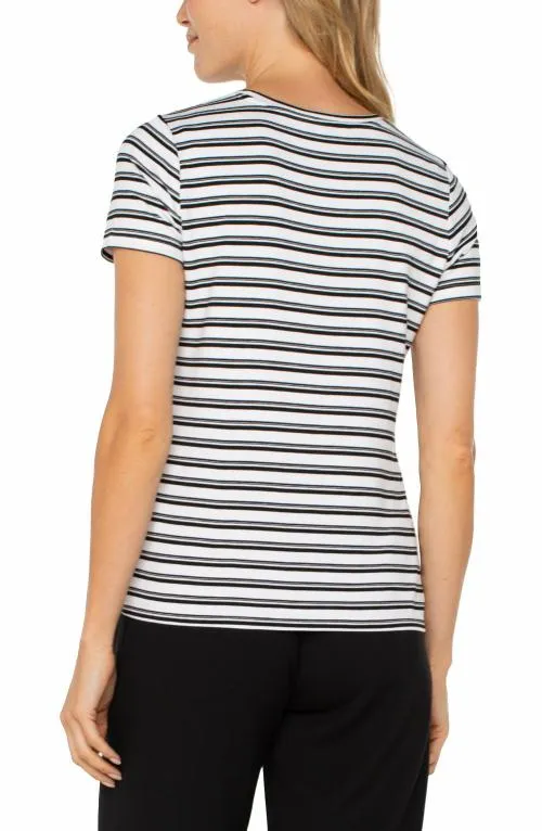Women Tees Liverpool Los Angeles Short Sleeve Crew Neck Classic Knit Tee White Black Stripe