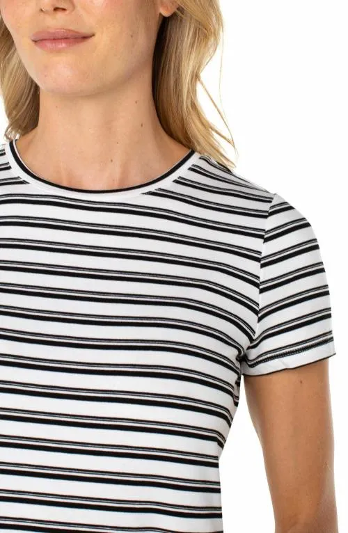 Women Tees Liverpool Los Angeles Short Sleeve Crew Neck Classic Knit Tee White Black Stripe