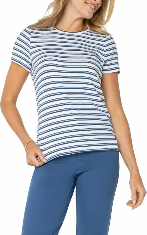 Women Tees Liverpool Los Angeles Short Sleeve Crew Neck Classic Knit Tee White Indigo Dusk Stripe Women Tees Liverpool Los Angeles Short Sleeve Crew Neck Classic Knit Tee White Indigo Dusk Stripe