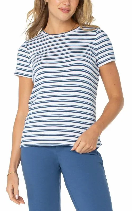 Women Tees Liverpool Los Angeles Short Sleeve Crew Neck Classic Knit Tee White Indigo Dusk Stripe