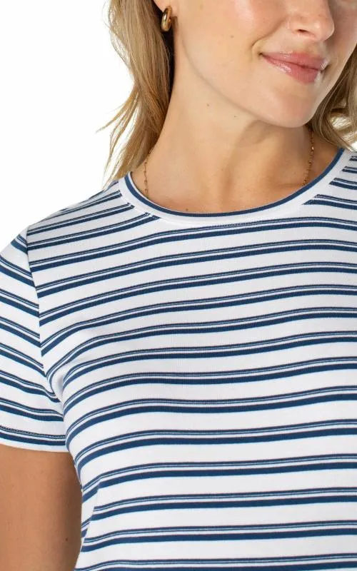 Women Tees Liverpool Los Angeles Short Sleeve Crew Neck Classic Knit Tee White Indigo Dusk Stripe