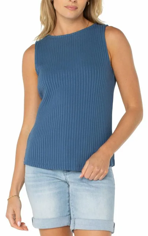 Women Tees Liverpool Los Angeles Sleeveless Boat Neck Rib Knit Top French Blue