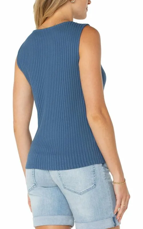 Women Tees Liverpool Los Angeles Sleeveless Boat Neck Rib Knit Top French Blue