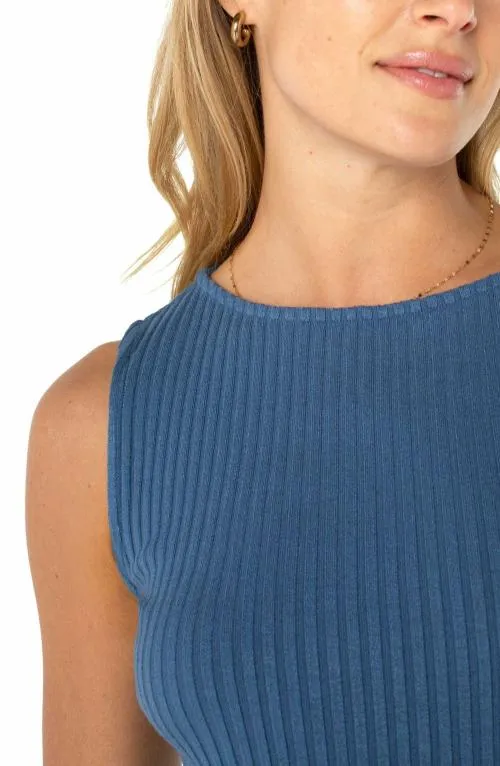 Women Tees Liverpool Los Angeles Sleeveless Boat Neck Rib Knit Top French Blue