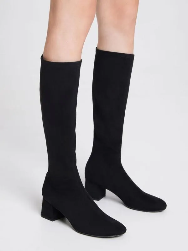 Women Textured Block Heel Knee Boots 8211 Black Textured CHARLES and KEITH Boots