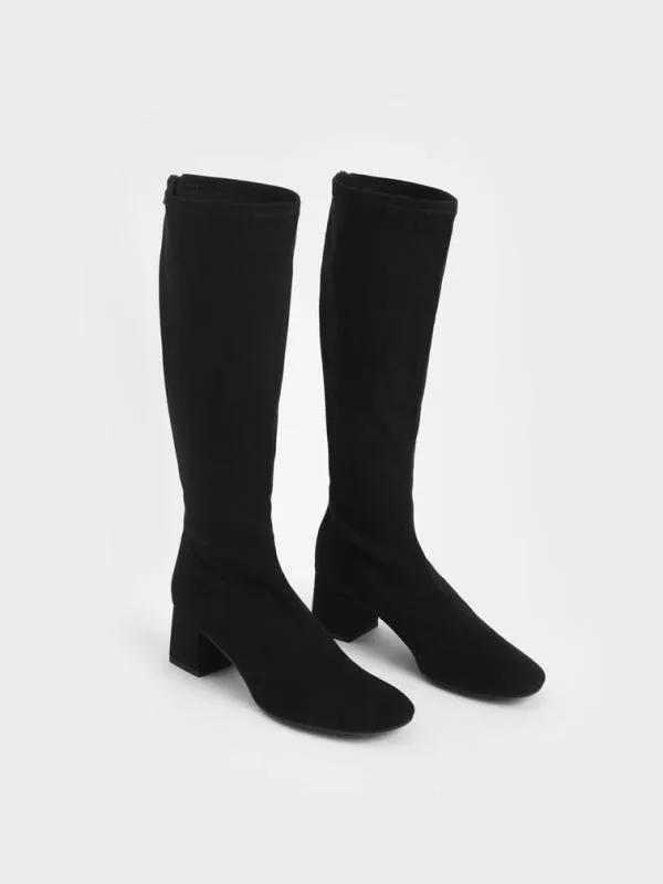 Women Textured Block Heel Knee Boots 8211 Black Textured CHARLES and KEITH Boots