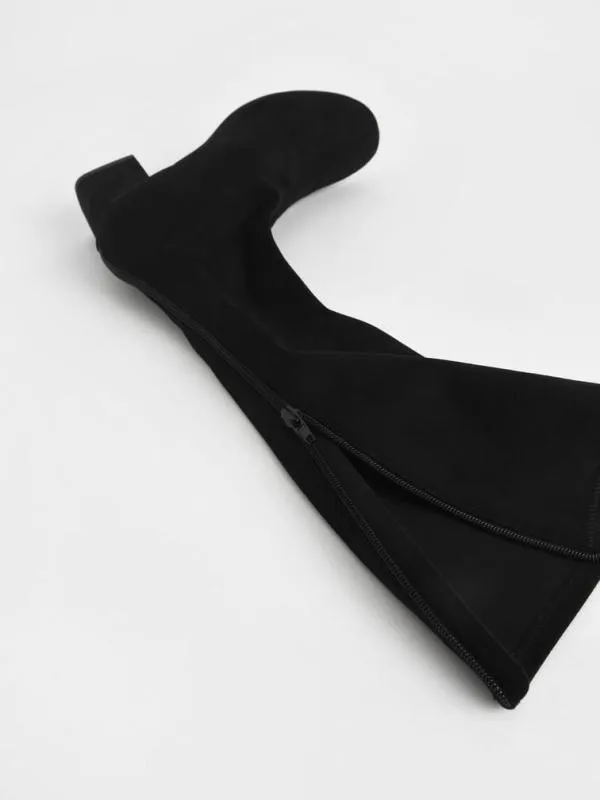 Women Textured Block Heel Knee Boots 8211 Black Textured CHARLES and KEITH Boots