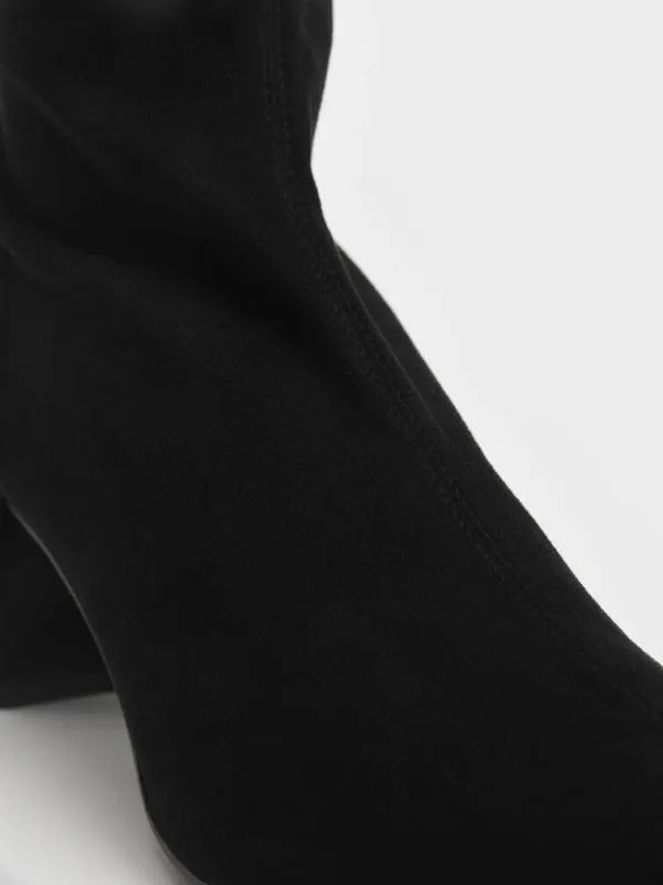 Women Textured Block Heel Knee Boots 8211 Black Textured CHARLES and KEITH Boots
