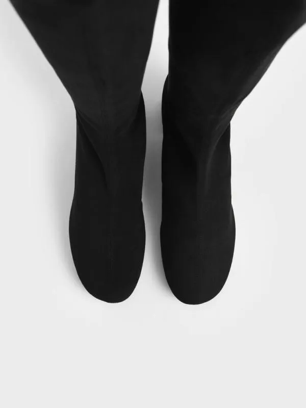 Women Textured Block Heel Knee Boots 8211 Black Textured CHARLES and KEITH Boots