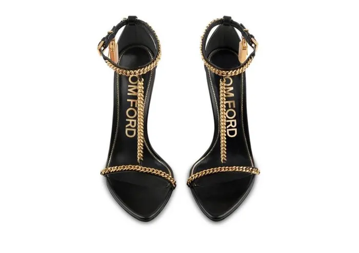Women The Padlock Tom Ford Shiny Leather Padlock Chain Pointy Naked Sandal Black Women The Padlock Tom Ford Shiny Leather Padlock Chain Pointy Naked Sandal Black