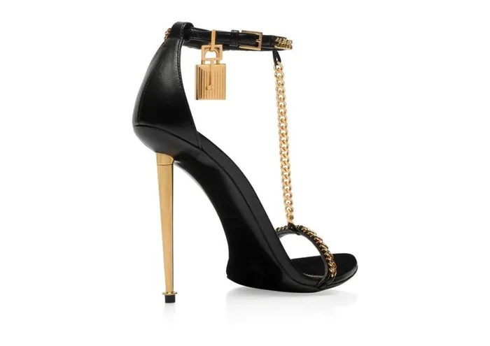 Women The Padlock Tom Ford Shiny Leather Padlock Chain Pointy Naked Sandal Black Women The Padlock Tom Ford Shiny Leather Padlock Chain Pointy Naked Sandal Black