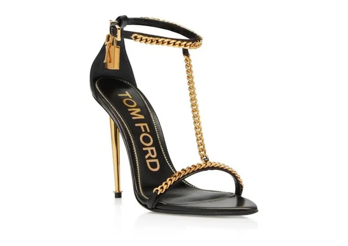 Women The Padlock Tom Ford Shiny Leather Padlock Chain Pointy Naked Sandal Black Women The Padlock Tom Ford Shiny Leather Padlock Chain Pointy Naked Sandal Black