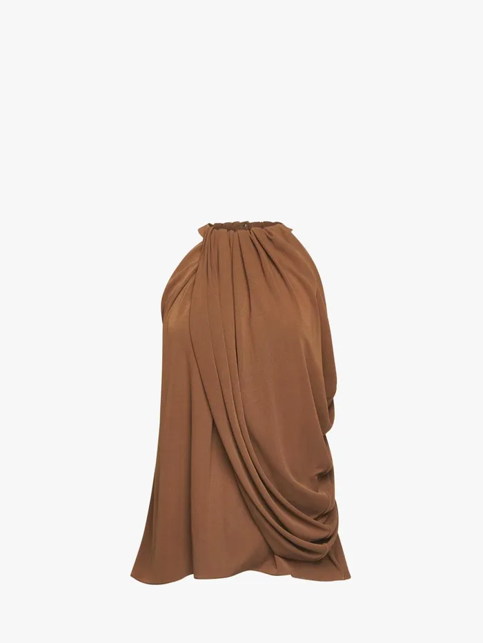 Women Tops and Shirts JW Anderson TWISTED DRAPE HALTER TOP Chestnut