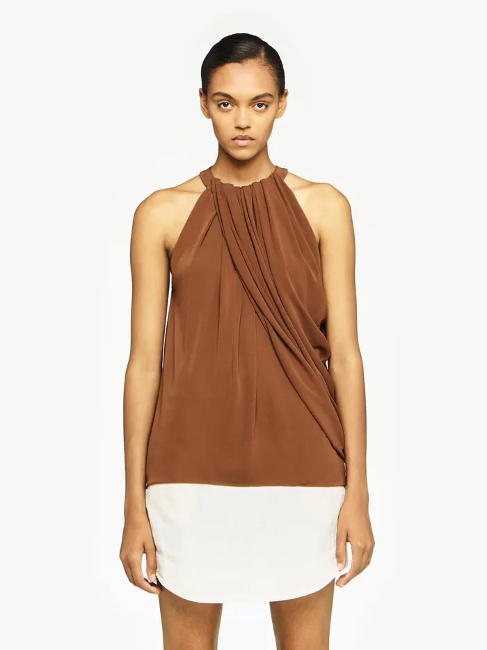 Women Tops and Shirts JW Anderson TWISTED DRAPE HALTER TOP Chestnut Women Tops and Shirts JW Anderson TWISTED DRAPE HALTER TOP Chestnut