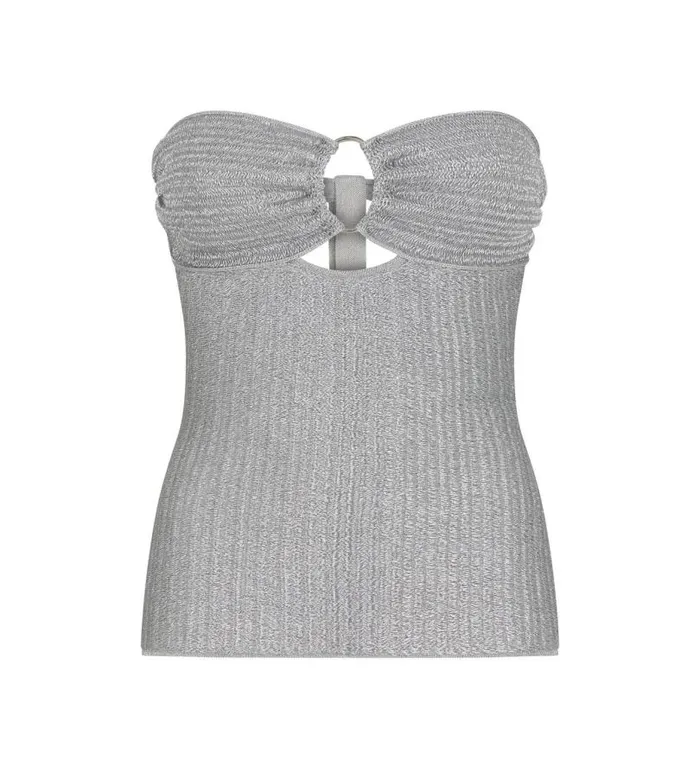 Women Tops Tom Ford Metallic Wool Strapless Top Silver
