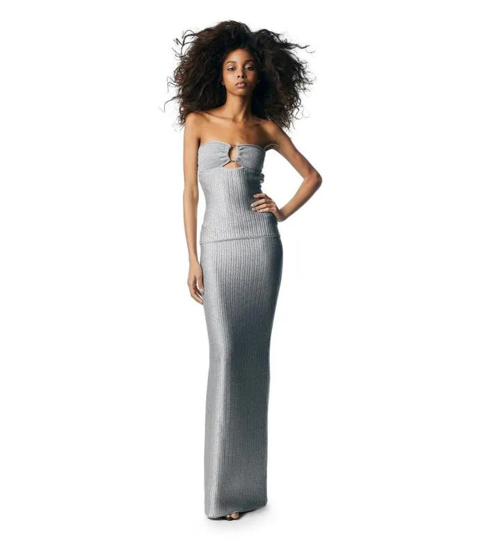 Women Tops Tom Ford Metallic Wool Strapless Top Silver Women Tops Tom Ford Metallic Wool Strapless Top Silver