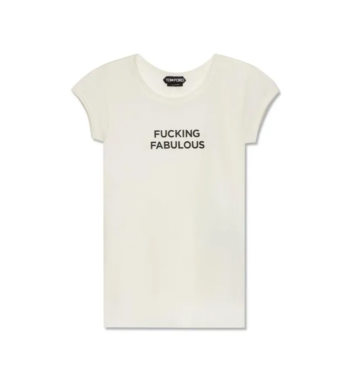 Women Tops Tom Ford Silk Jersey 034Fucking Fabulous034 TShirt Chalk