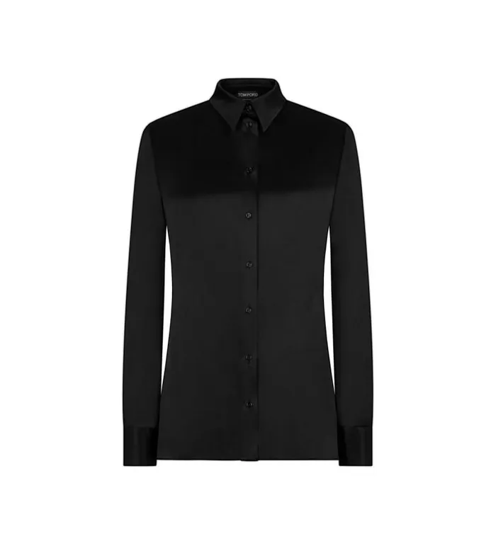 Women Tops Tom Ford Stretch Silk Satin Shirt Black