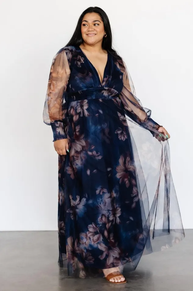 Women Tulle Styles Baltic Born Layla Tulle Maxi Dress Dark Blue Floral
