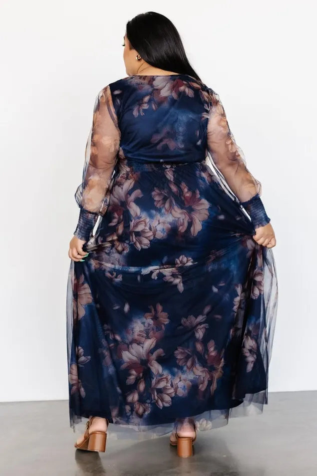 Women Tulle Styles Baltic Born Layla Tulle Maxi Dress Dark Blue Floral