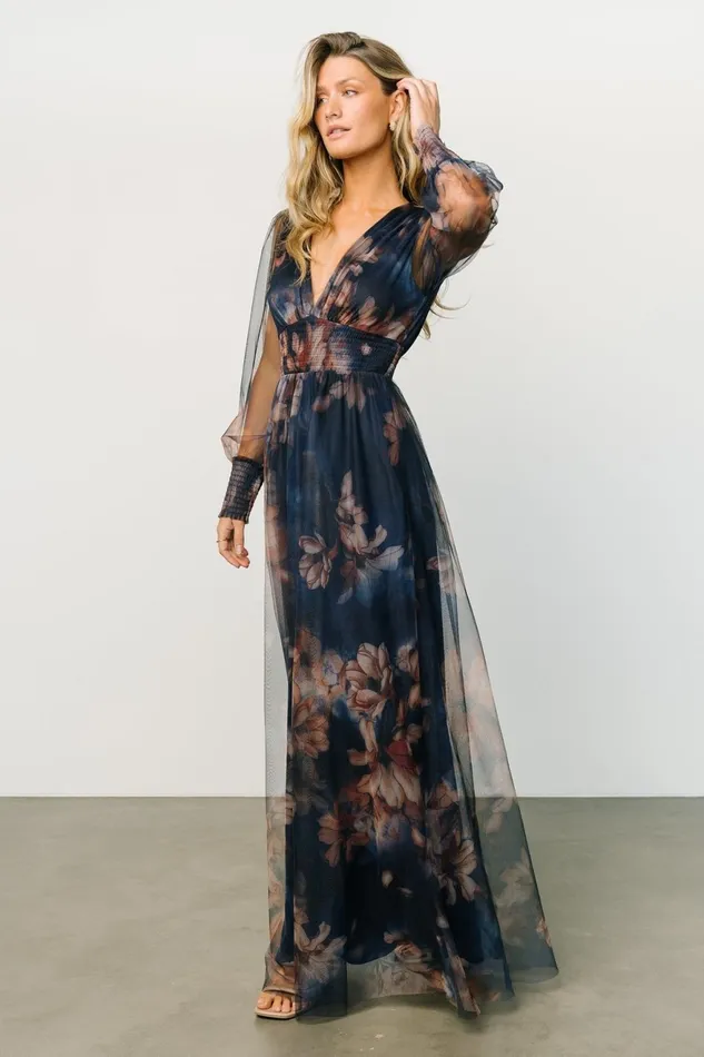 Women Tulle Styles Baltic Born Layla Tulle Maxi Dress Dark Blue Floral
