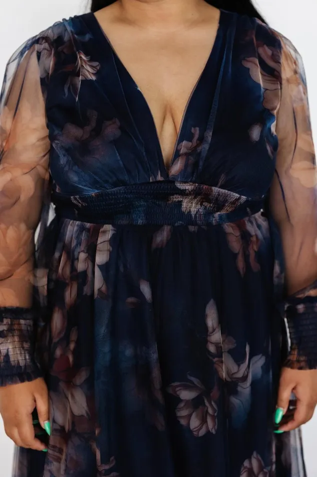 Women Tulle Styles Baltic Born Layla Tulle Maxi Dress Dark Blue Floral