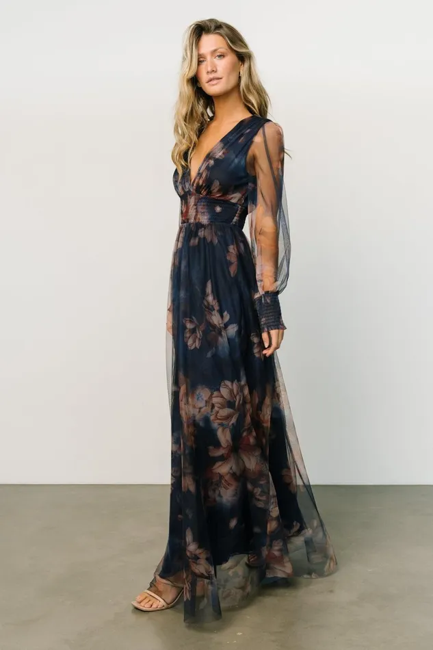Women Tulle Styles Baltic Born Layla Tulle Maxi Dress Dark Blue Floral