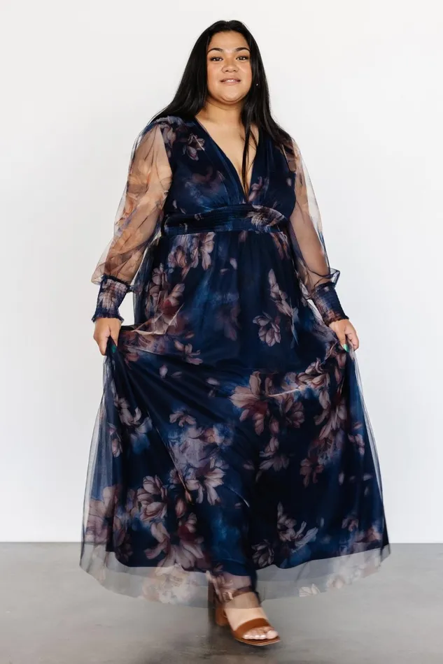 Women Tulle Styles Baltic Born Layla Tulle Maxi Dress Dark Blue Floral