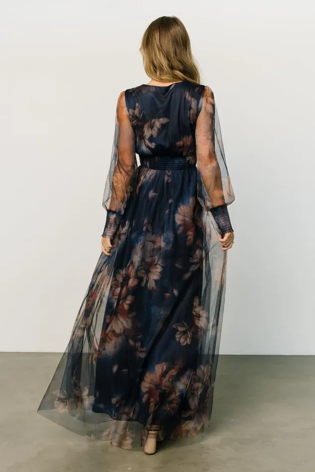 Women Tulle Styles Baltic Born Layla Tulle Maxi Dress Dark Blue Floral
